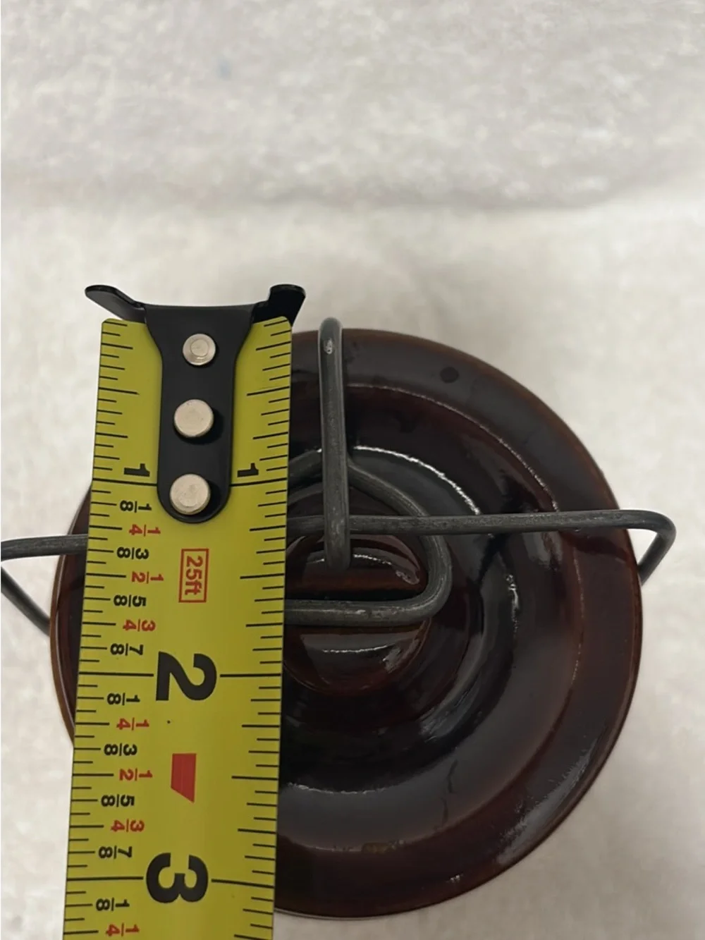 Vintage Brown Ceramic Crock Lidded Canister with Wire Handle - Kitchen Storage